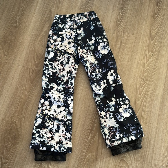 Roxy Girls' Backyard Floral Printed Snowboard Ski Pants White Black Blue Sz 10 - Picture 6 of 9